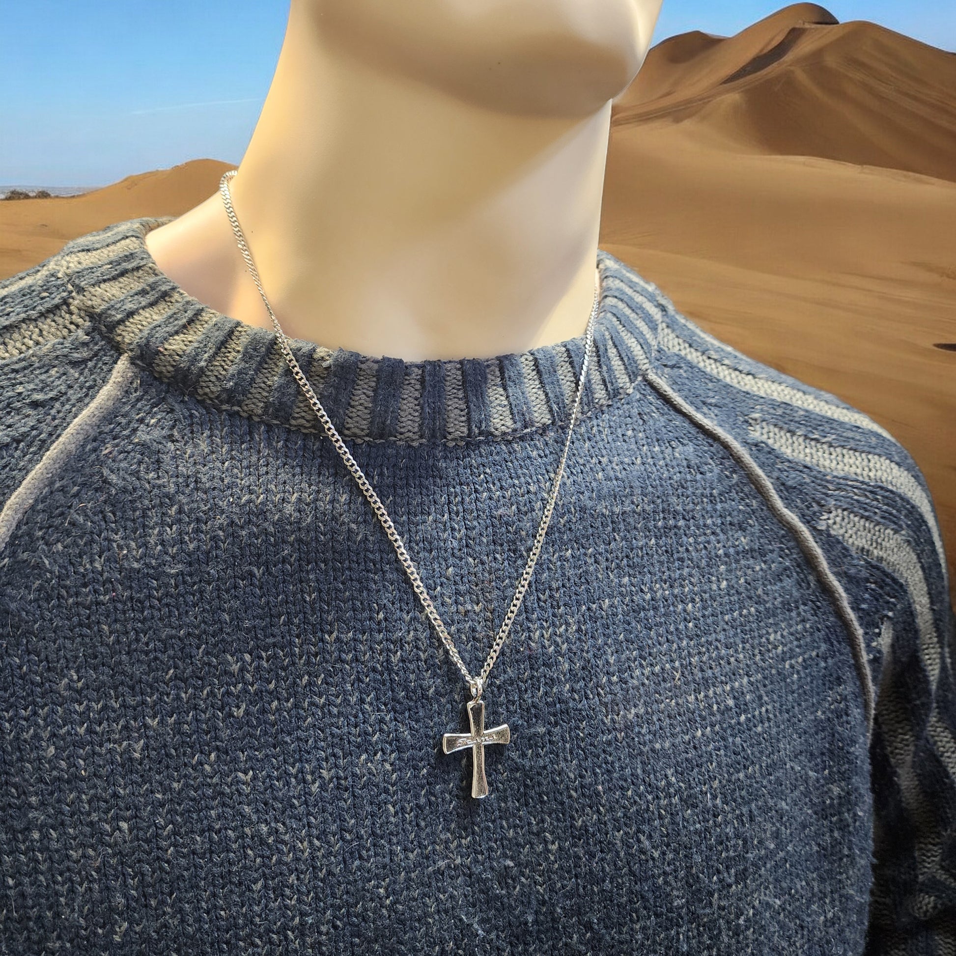 Cross Jesus Rhodium Silver Metal Finish Necklace Steel Chain Necklace