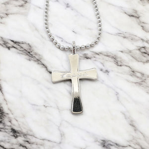 Jesus Cross Rhodium Metal Finish Ball Chain Necklace