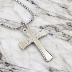 Jesus Cross Rhodium Metal Finish Ball Chain Necklace
