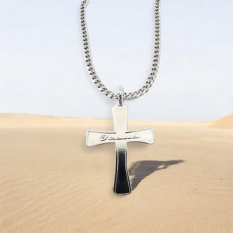 Cross Jesus Rhodium Silver Metal Finish Necklace Steel Chain Necklace