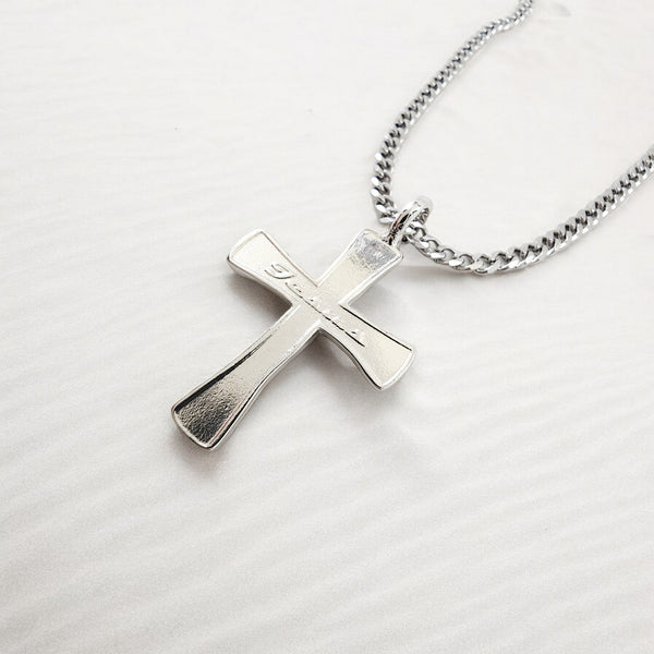 Cross Jesus Rhodium Silver Metal Finish Necklace Steel Chain Necklace