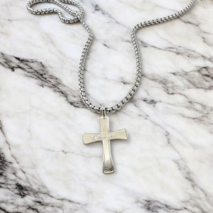 Cross Jesus Rhodium Silver Metal Finish Necklace Steel Heavy Chain Necklace