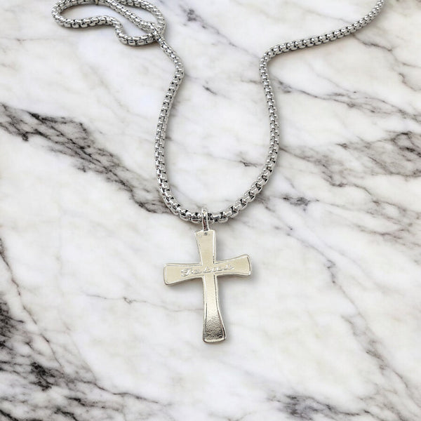 Cross Jesus Rhodium Silver Metal Finish Necklace Steel Heavy Chain Necklace