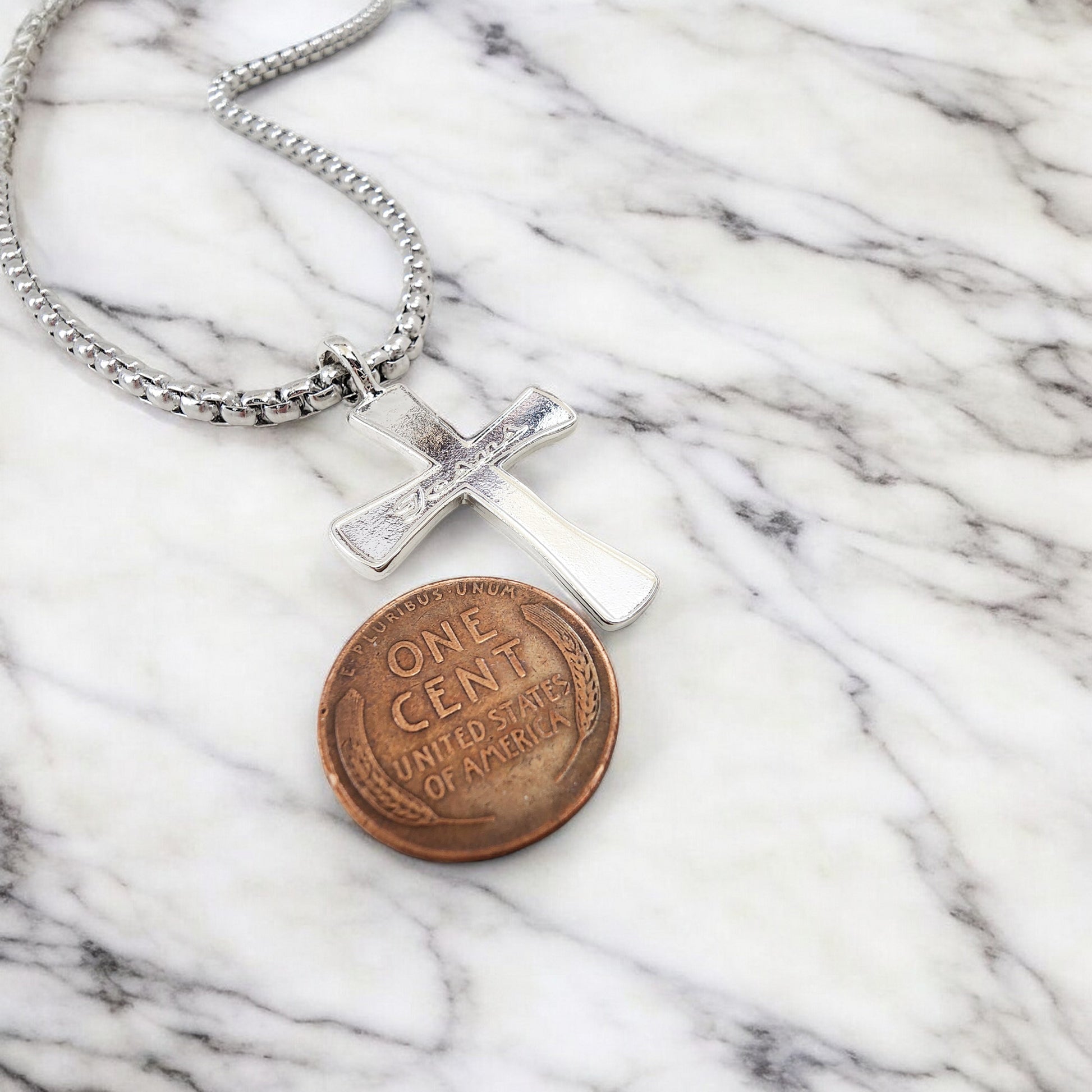 Cross Jesus Rhodium Silver Metal Finish Necklace Steel Heavy Chain Necklace