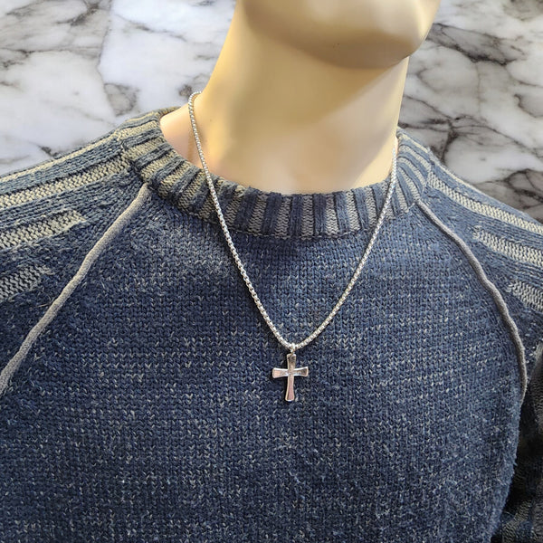 Cross Jesus Rhodium Silver Metal Finish Necklace Steel Heavy Chain Necklace