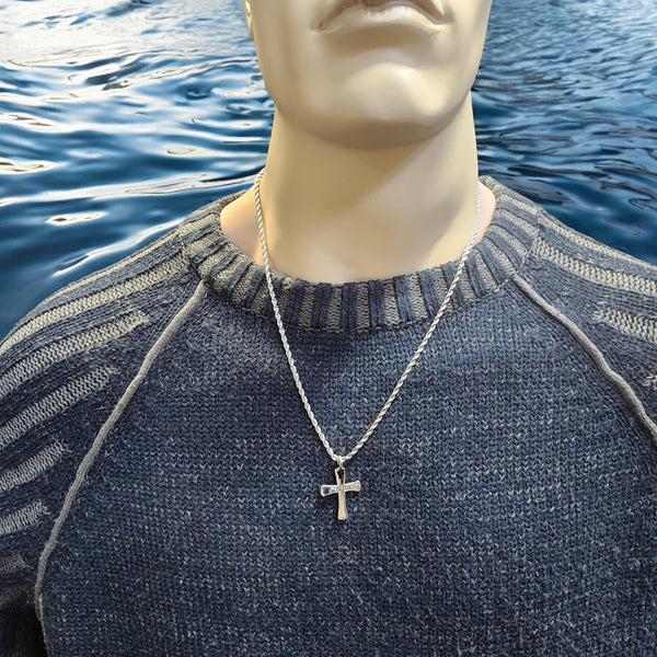 Cross Jesus Rhodium Silver Metal Finish Necklace Steel Rope Chain Necklace