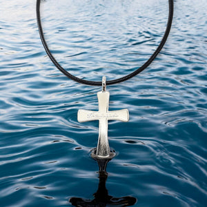 Jesus Cross Rhodium Metal Finish Black Cord Necklace