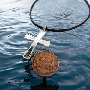 Jesus Cross Rhodium Metal Finish Black Cord Necklace