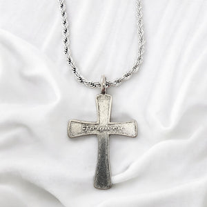 Cross Forgiven Antique Silver Metal Finish Rope Chain Necklace