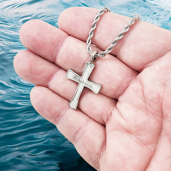 Cross Jesus Antique Silver Finish Rope Chain Necklace