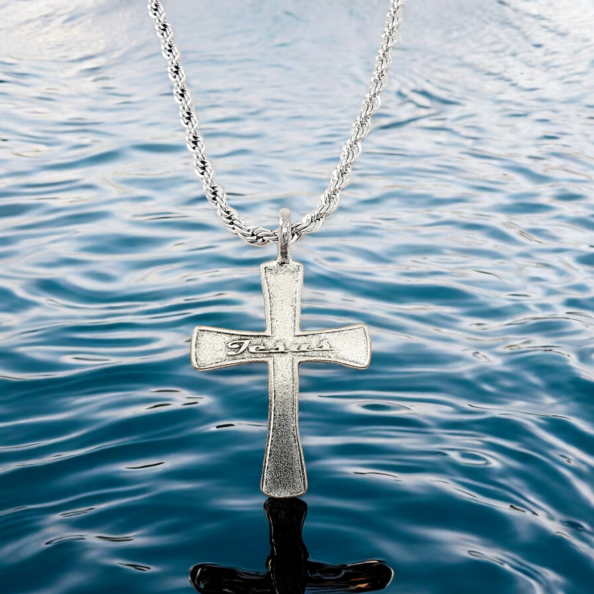 Jesus Rope Silver Chain Cross Jesus Antique Silver Finish Rope Chain Necklace – Forgiven Jewelry
