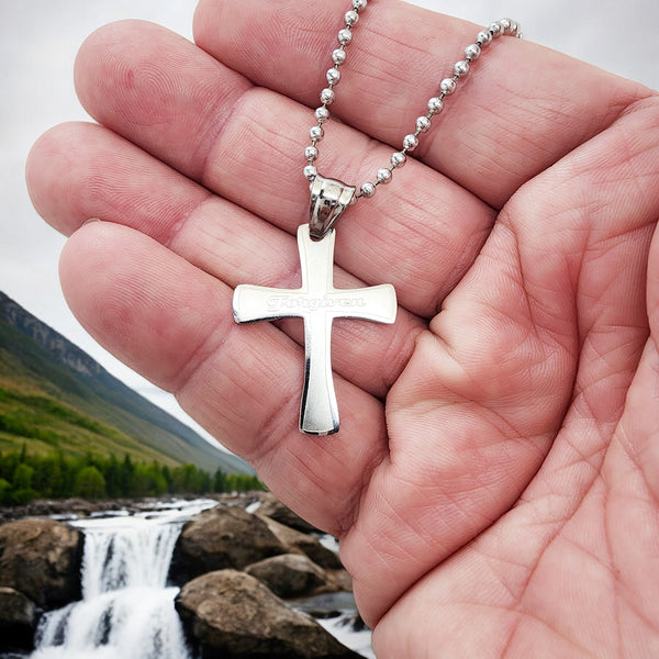 Cross Forgiven Stainless Steel Finish Ball Chain Necklace