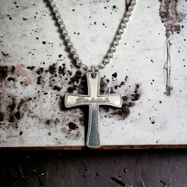Jesus Cross Antique Silver Metal Finish Ball Chain Necklace
