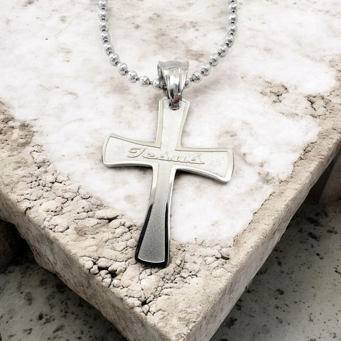 Cross Jesus Stainless Steel Necklace Ball Chain