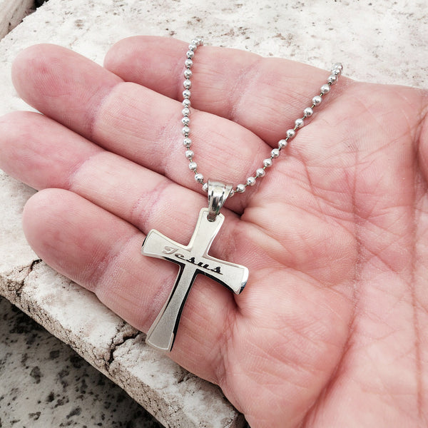 Cross Jesus Stainless Steel Necklace Ball Chain