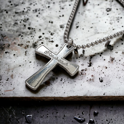 Jesus Cross Antique Silver Metal Finish Ball Chain Necklace