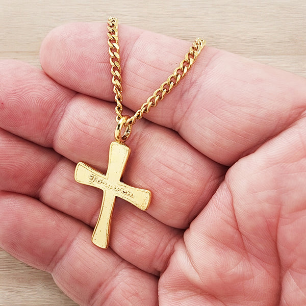 Forgiven Cross Gold Metal Finish Gold Curb Chain Necklace