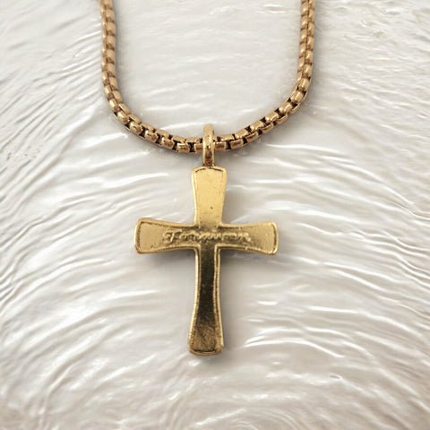 Forgiven Cross Gold Metal Finish Gold Heavy Chain Necklace