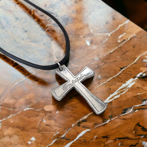 Jesus Cross Antique Silver Metal Finish Black Cord Necklace
