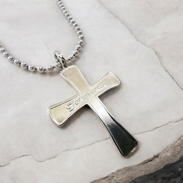 Forgiven Cross Rhodium Metal Finish Ball Chain Necklace