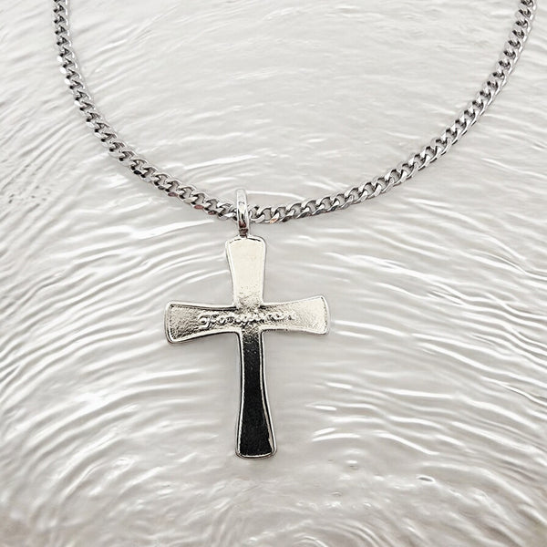 Forgiven Cross Rhodium Metal Finish Curb Chain Necklace