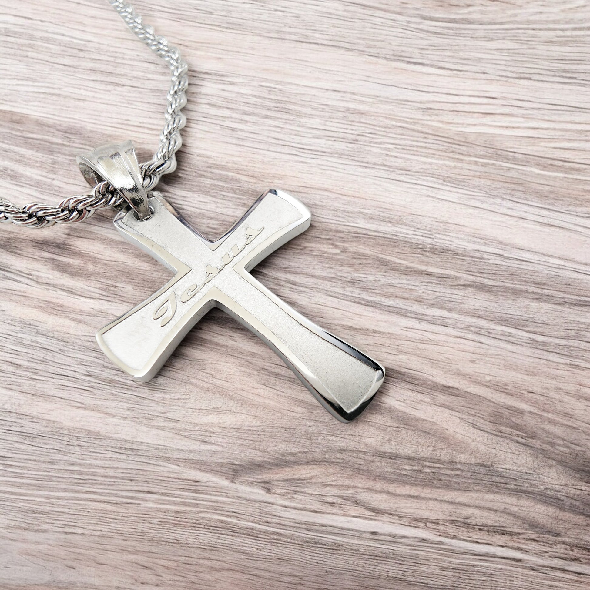 Cross Jesus Stainless Steel Rope Chain Necklace