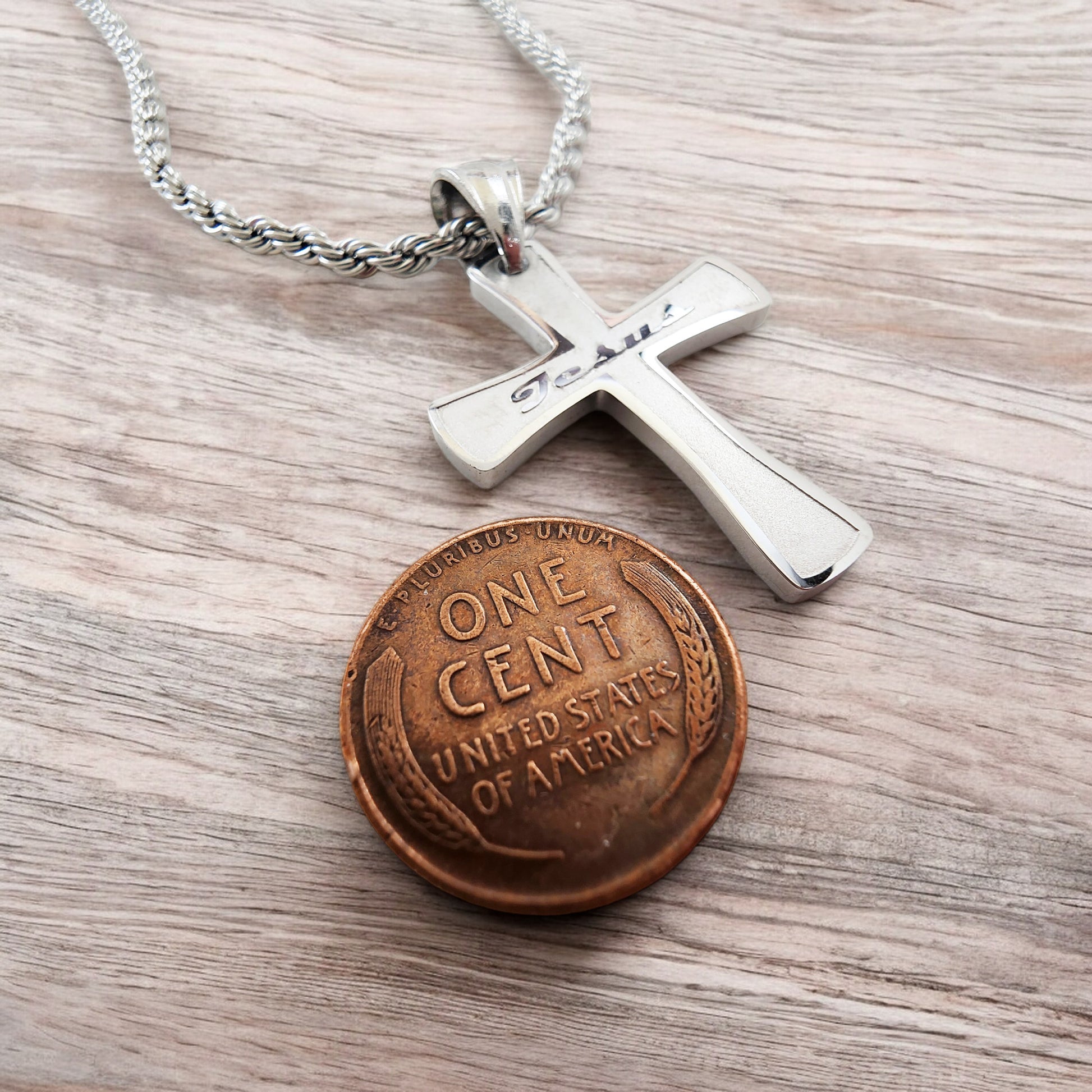 Cross Jesus Stainless Steel Rope Chain Necklace