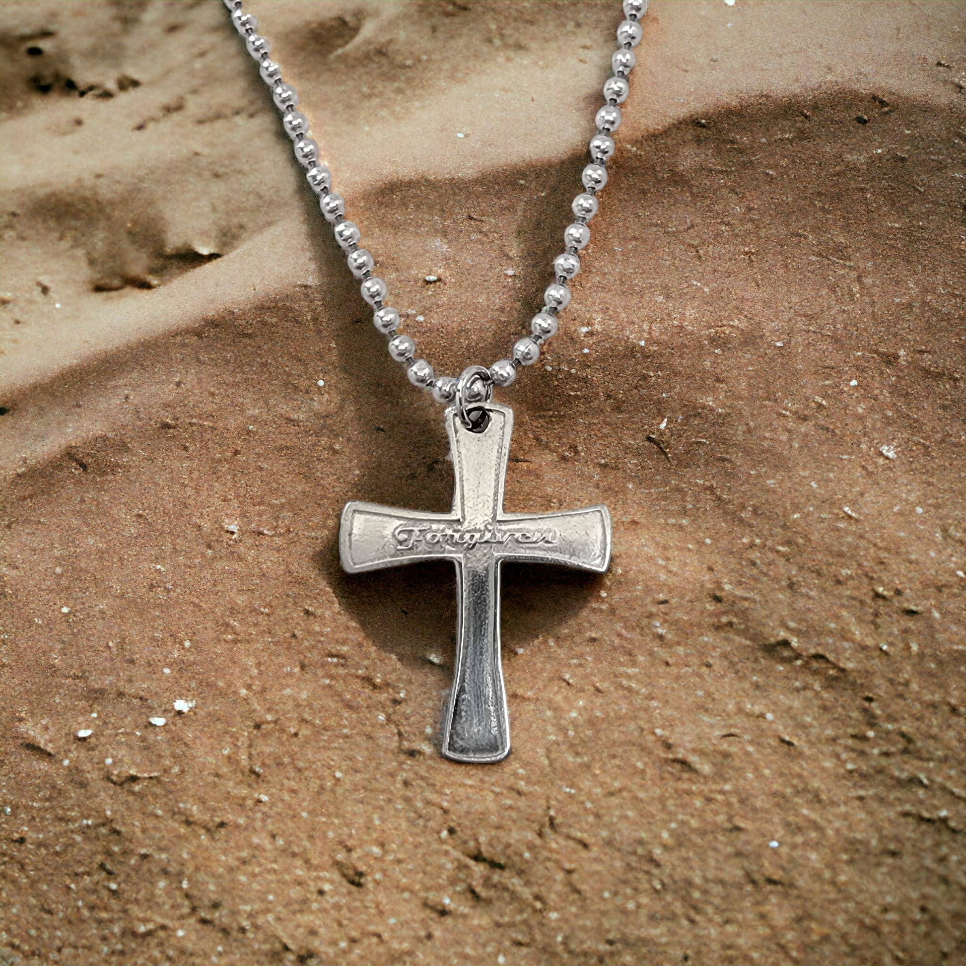 Forgiven Cross Antique Silver Metal Finish Ball Chain Necklace