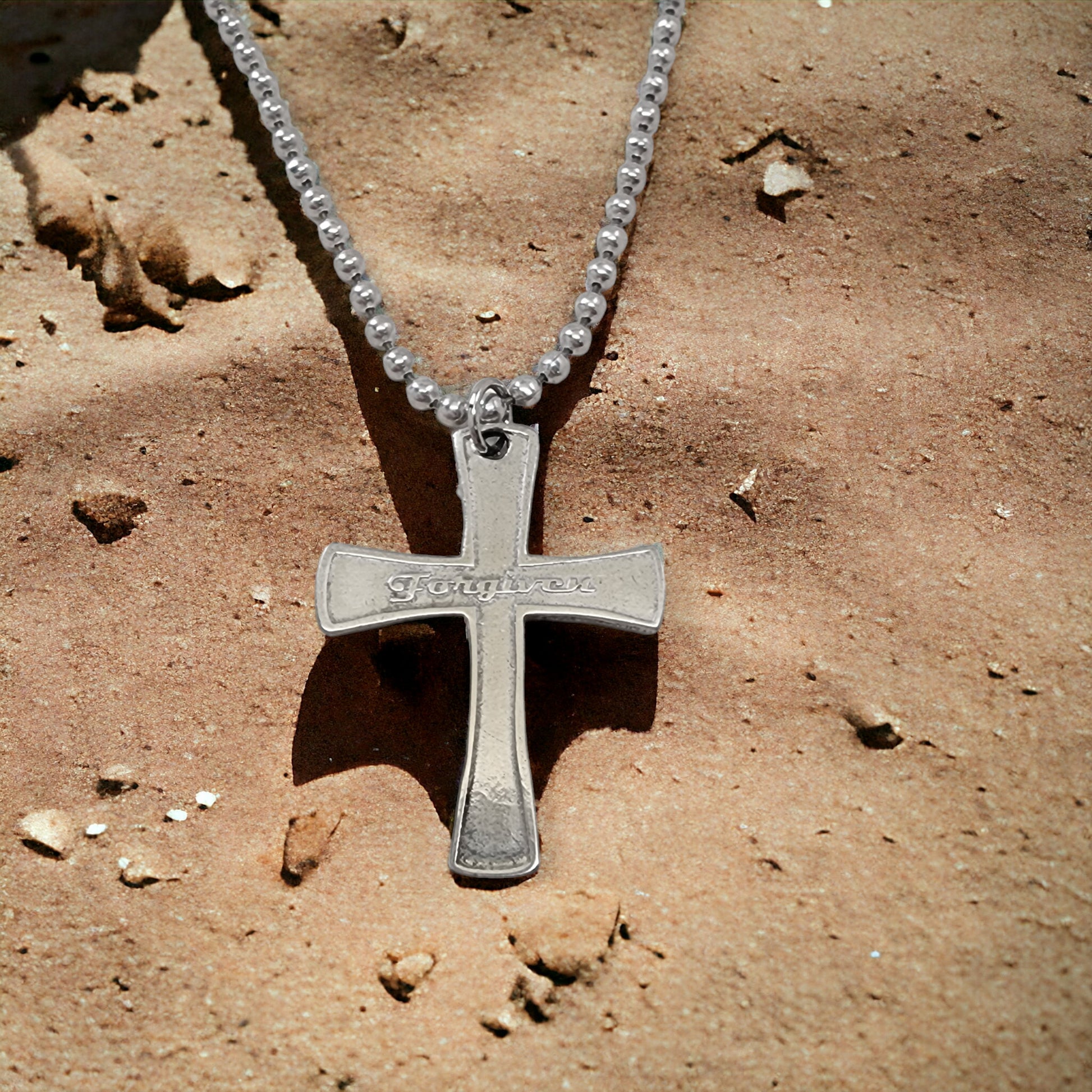 Forgiven Cross Antique Silver Metal Finish Ball Chain Necklace