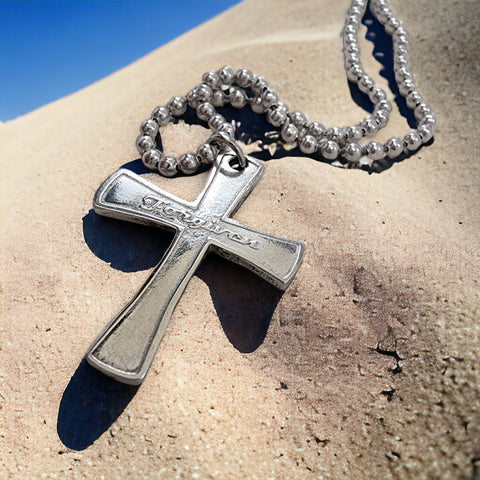 Forgiven Cross Antique Silver Metal Finish Ball Chain Necklace