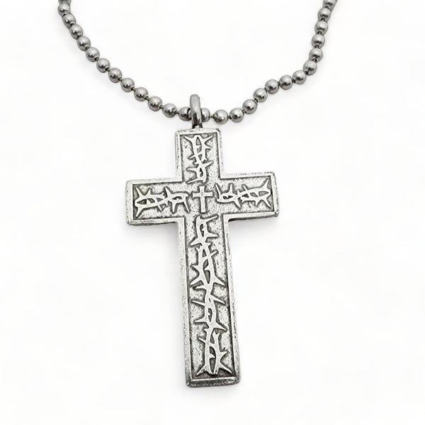 Thorns Cross Antique Silver Finish Pendant Ball Chain Necklace
