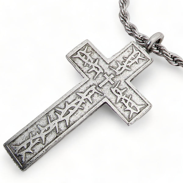 Thorns Cross Antique Silver Finish Pendant Twisted Rope Chain Necklace