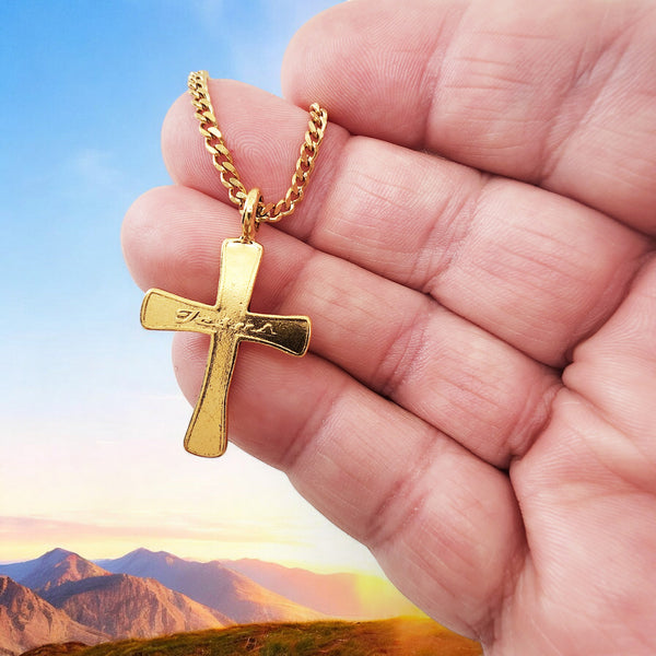 Cross Jesus Gold Metal Finish Chain Necklace