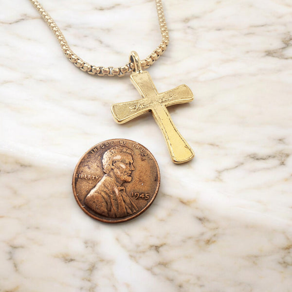 Cross Jesus Gold Metal Finish Necklace Steel Heavy Chain Necklace