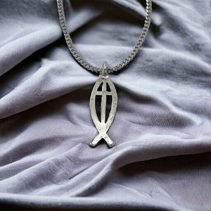 Cross Ichthus Fish Stainless Steel Chain Necklace