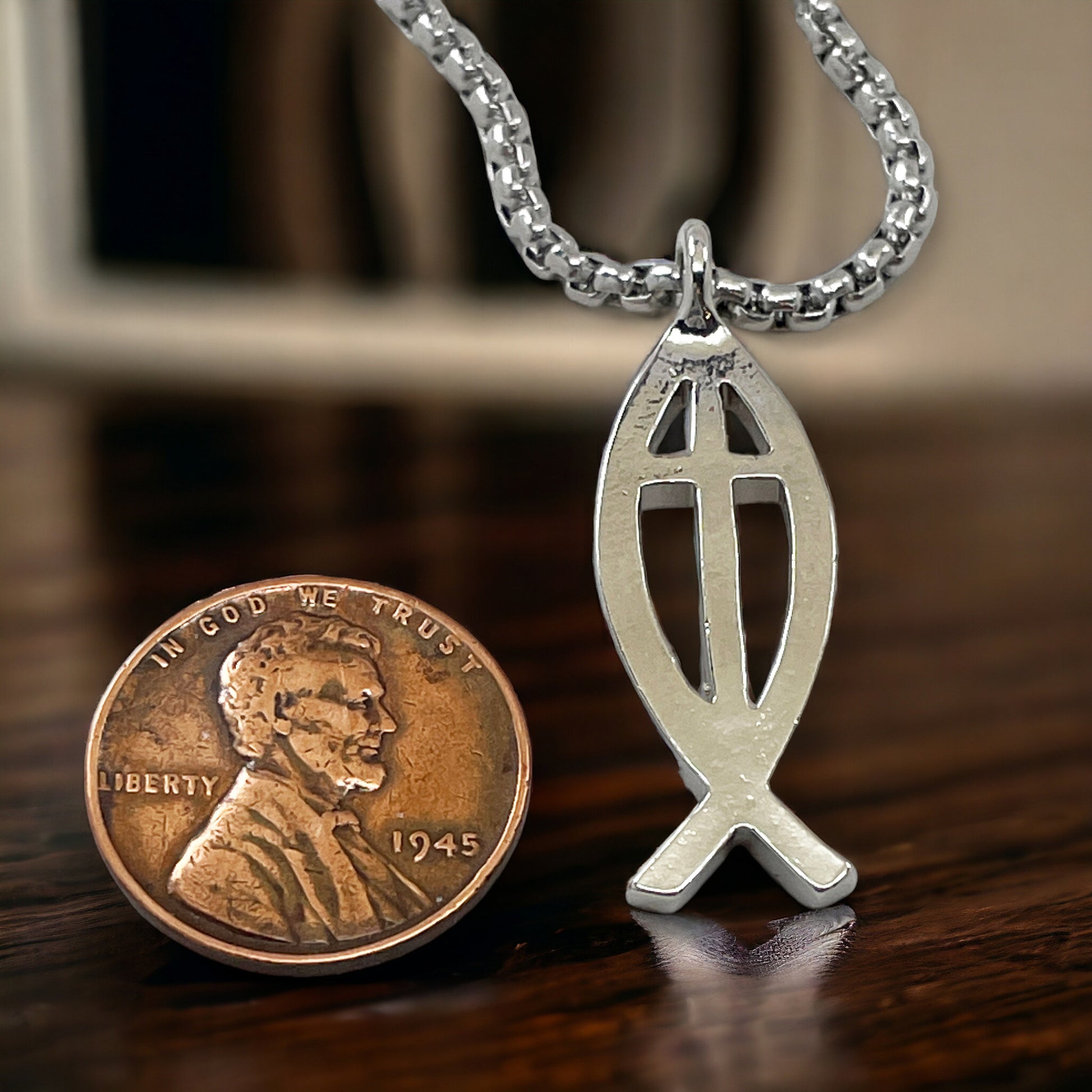 Cross Ichthus Fish Stainless Steel Heavy Chain Necklace