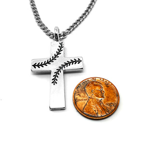Baseball Stitch Cross Rhodium Finish Necklace on Chain