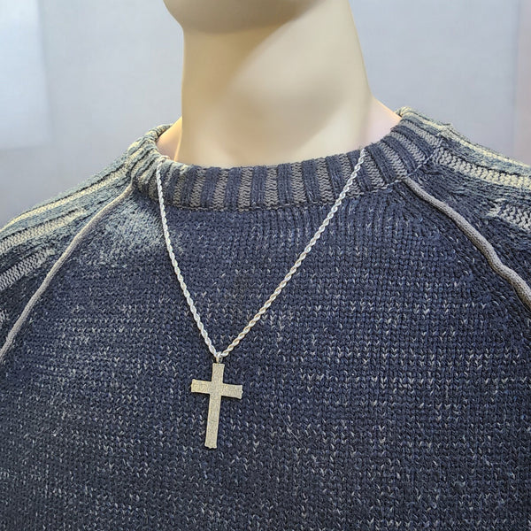 Hammered Cross Antique Silver Metal Finish Rope Chain Necklace