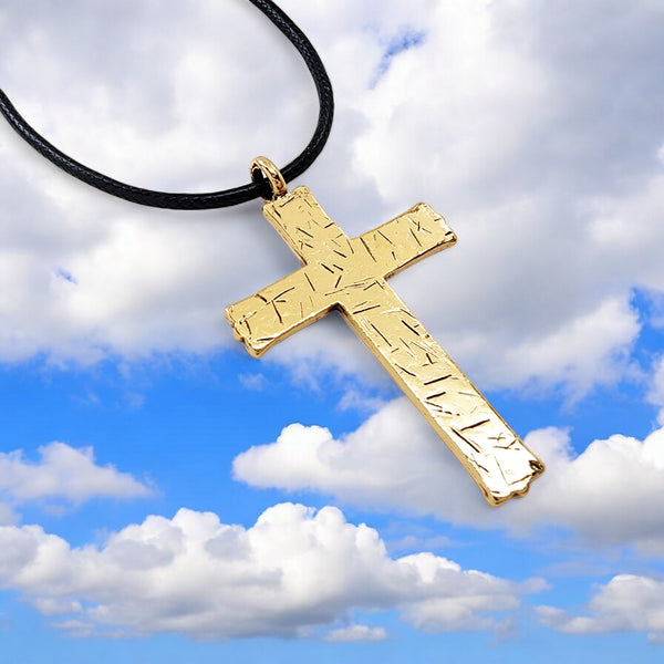 Hammered Cross Gold  Metal Finish Black Cord Necklace