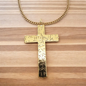 Hammered Cross Gold Metal Finish Gold Chain Necklace