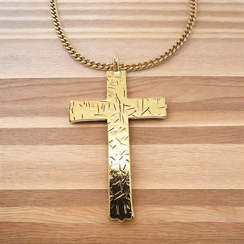 Hammered Cross Gold Metal Finish Gold Chain Necklace