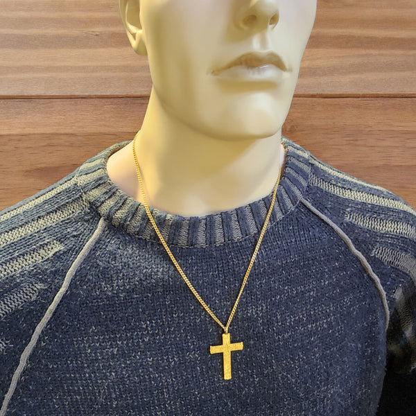 Hammered Cross Gold Metal Finish Gold Chain Necklace