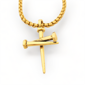 Nail Cross Pendant Necklace Gold Finish Heavy Chain