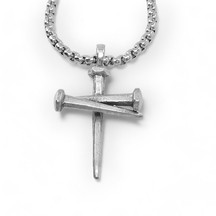 Nail Pendant Necklace Silver Heavy Chain