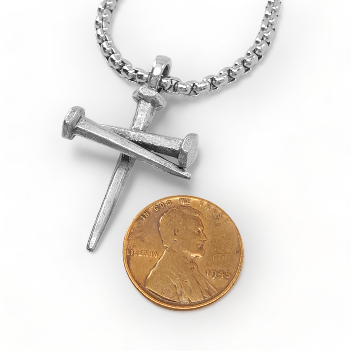 Nail Pendant Necklace Silver Heavy Chain