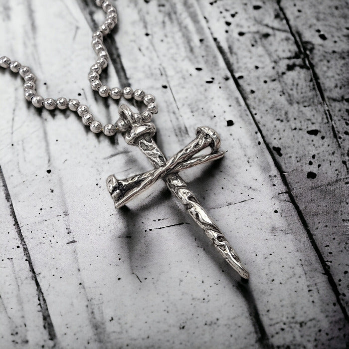 Rustic Nail Cross Necklace on ball chain
