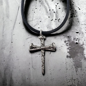 Rugged Nail Cross Necklace Antique Silver