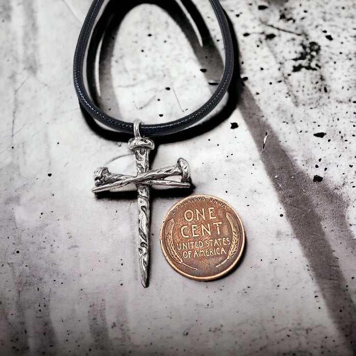 Rugged Nail Cross Necklace Antique Silver