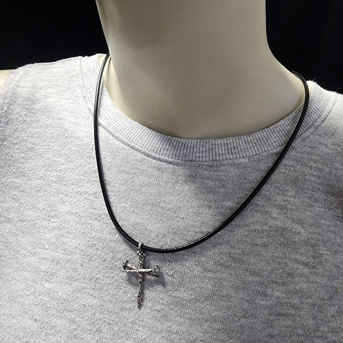 Rugged Nail Cross Necklace Antique Silver