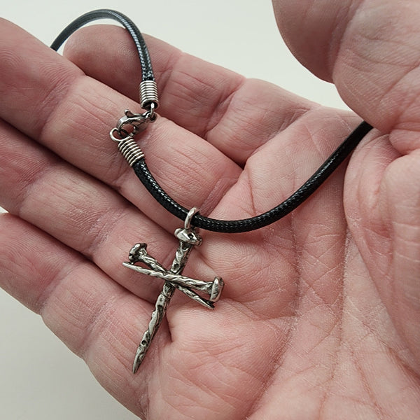 Rugged Nail Cross Necklace Antique Silver